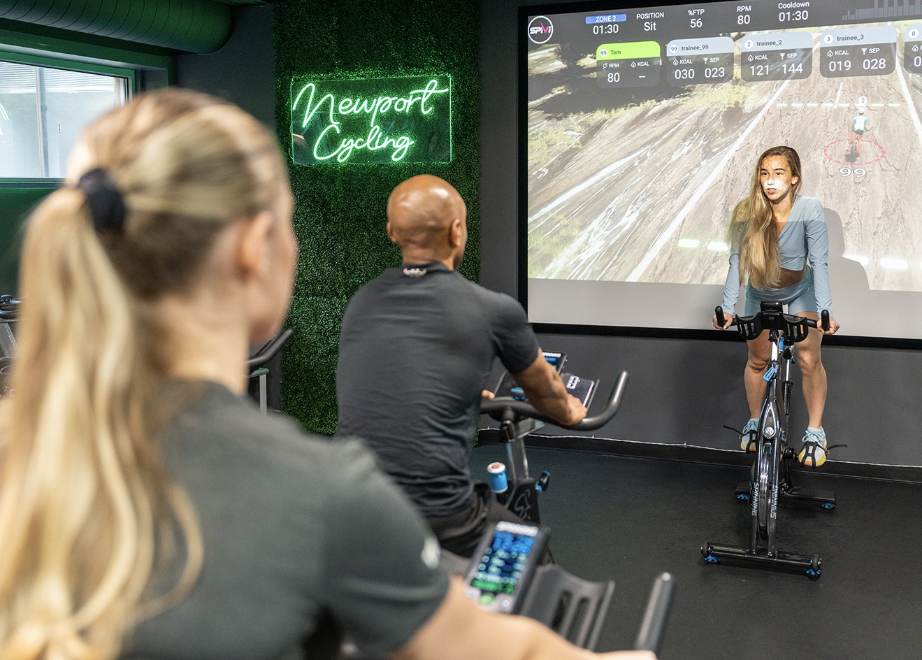 Avatar spin class led by an instructor at Newport Swim and Fitness.
