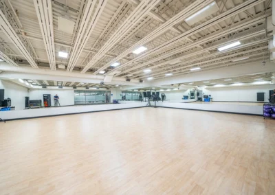 Group training room set up for fitness classes.