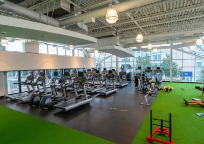 Treadmills and turf area in the functional training room at Newport Swim and Fitness.
